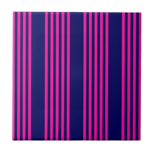 Fuchsia and navy blue five stripes pattern ceramic tile