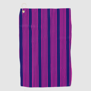 Fuchsia and navy blue five stripes pattern golf towel