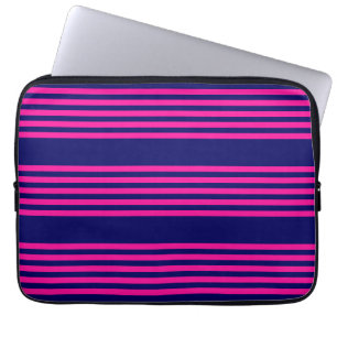 Fuchsia and navy blue five stripes pattern laptop sleeve