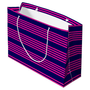 Fuchsia and navy blue five stripes pattern large gift bag