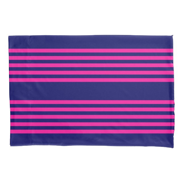 Fuchsia and navy blue five stripes pattern pillow case (Front)