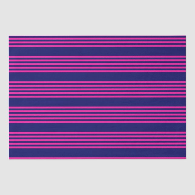 Fuchsia and navy blue five stripes pattern tissue paper (Front)
