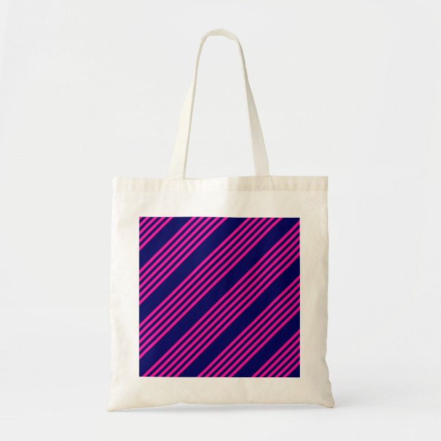 Fuchsia and navy blue five stripes pattern tote bag (Front)
