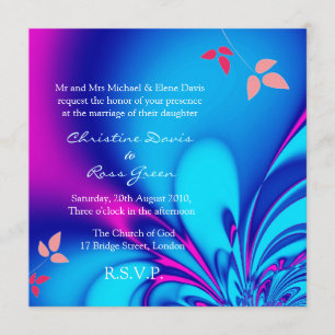 Fuchsia and navy blue wedding invitation