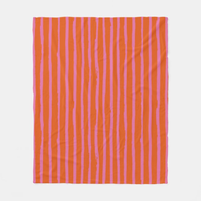 Fuchsia And Orange Grunge Bold Stokes Lines Patter Fleece Blanket (Front)