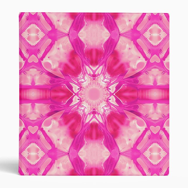 Fuchsia and Pastel Pink Tie Dye Pattern 3 Ring Binder (Front)