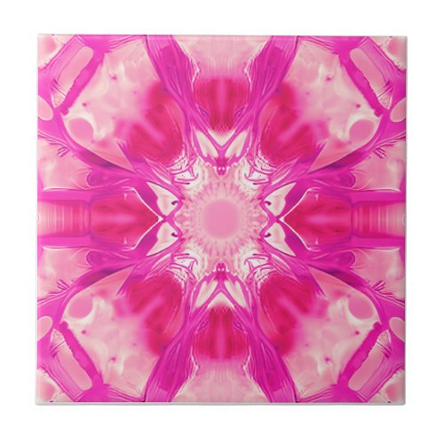 Fuchsia and Pastel Pink Tie Dye Pattern  Ceramic Tile