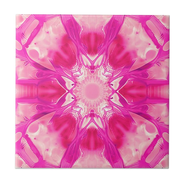 Fuchsia and Pastel Pink Tie Dye Pattern  Ceramic Tile (Front)