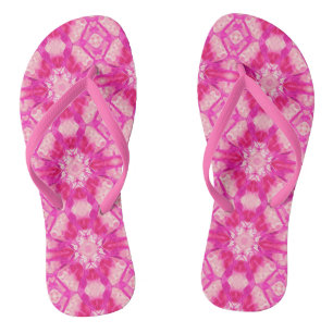 Fuchsia and Pastel Pink Tie Dye Pattern Flip Flops
