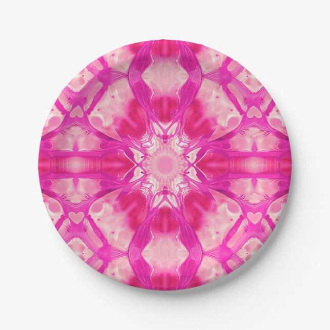 Fuchsia and Pastel Pink Tie Dye Pattern  Paper Plates (Front)