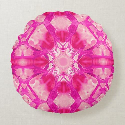 Fuchsia and Pastel Pink Tie Dye Pattern Round Pillow