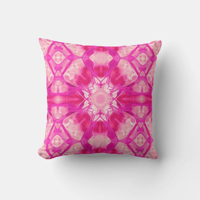 Fuchsia and Pastel Pink Tie Dye Pattern Throw Pillow (Front)
