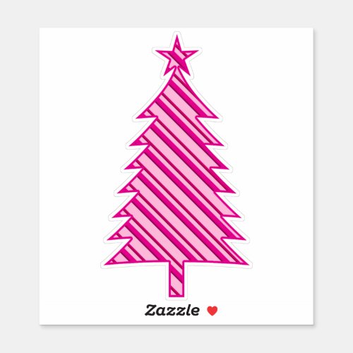 Fuchsia and  Pink Candy Striped Christmas Tree Sticker