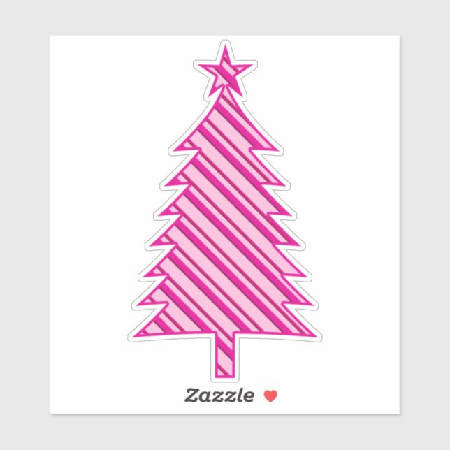 Fuchsia and  Pink Candy Striped Christmas Tree Sticker (Sheet)