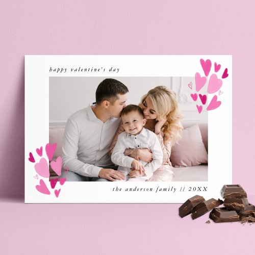 Fuchsia and Pink Hearts Photo Valentines Day Holiday Card
