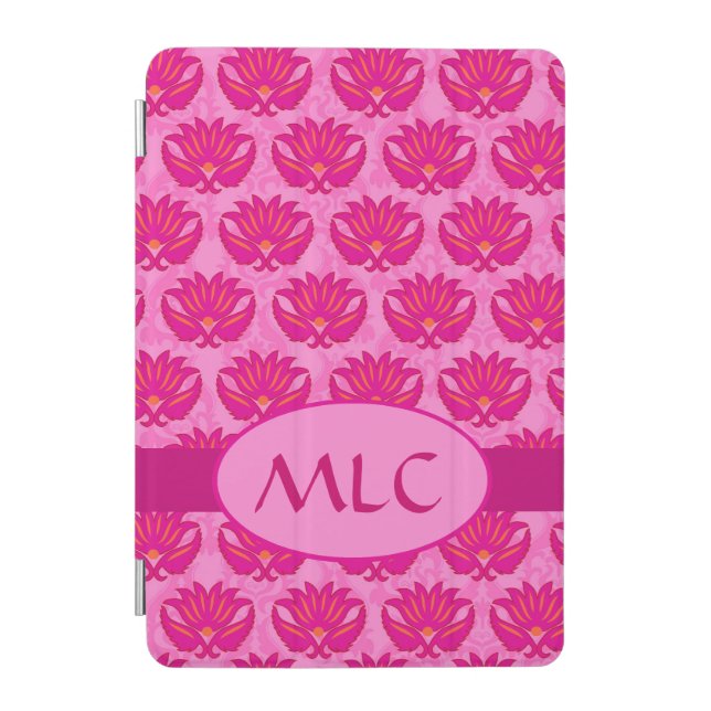 Fuchsia and Pink Modern Damask Monogram iPad Mini Cover (Front)