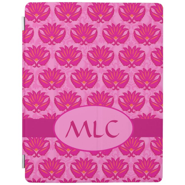 Fuchsia and Pink Modern Damask Monogram iPad Smart Cover (Front)