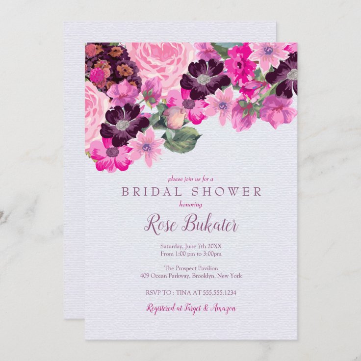 Fuchsia and Plum Floral Bridal Shower Invitation Zazzle