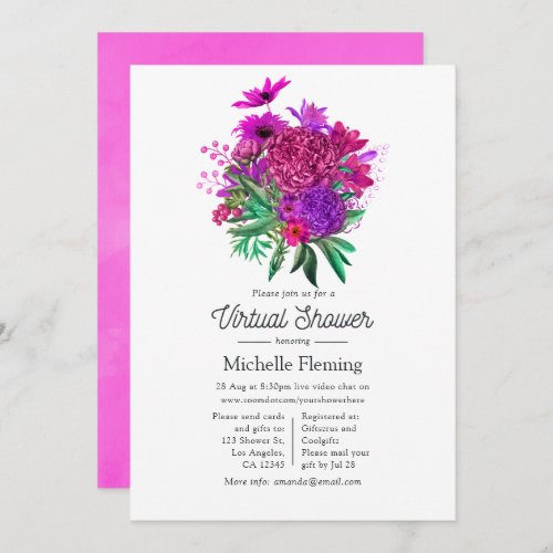 Fuchsia and Purple Shabby Floral Virtual Shower Invitation