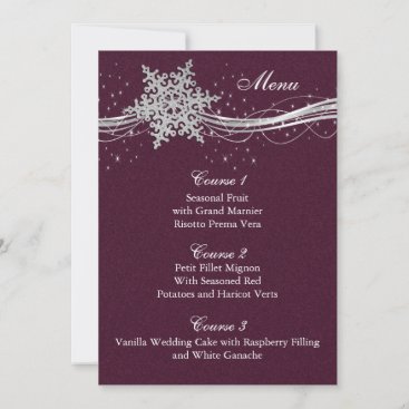 fuchsia and silver winter wedding menu cards