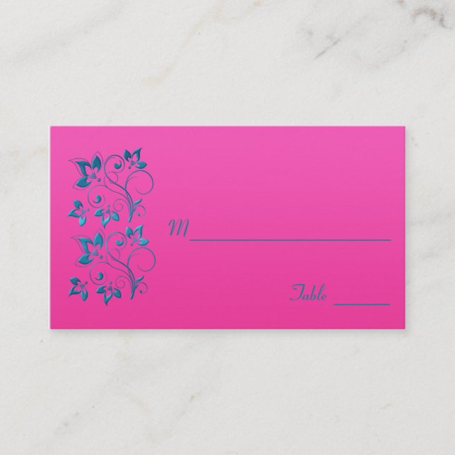 Fuchsia and Turquoise Floral Placecard (Front)