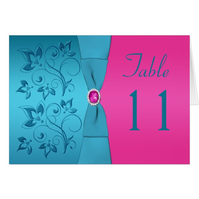 Fuchsia and Turquoise Floral Table Number Card (Front Horizontal)