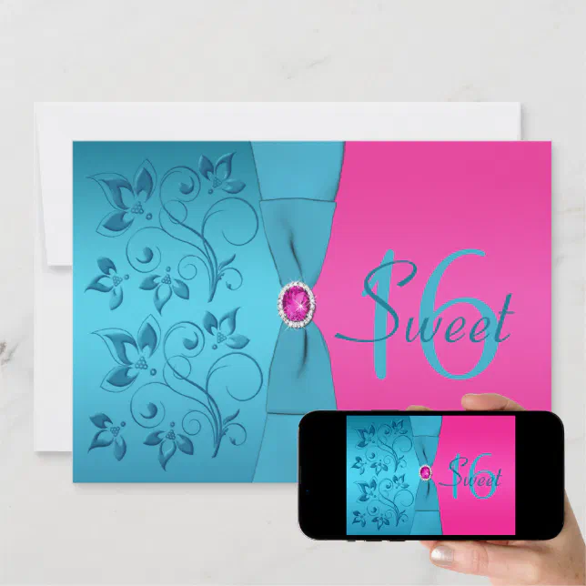 Fuchsia and Turquoise Sweet Sixteen Invitation Zazzle