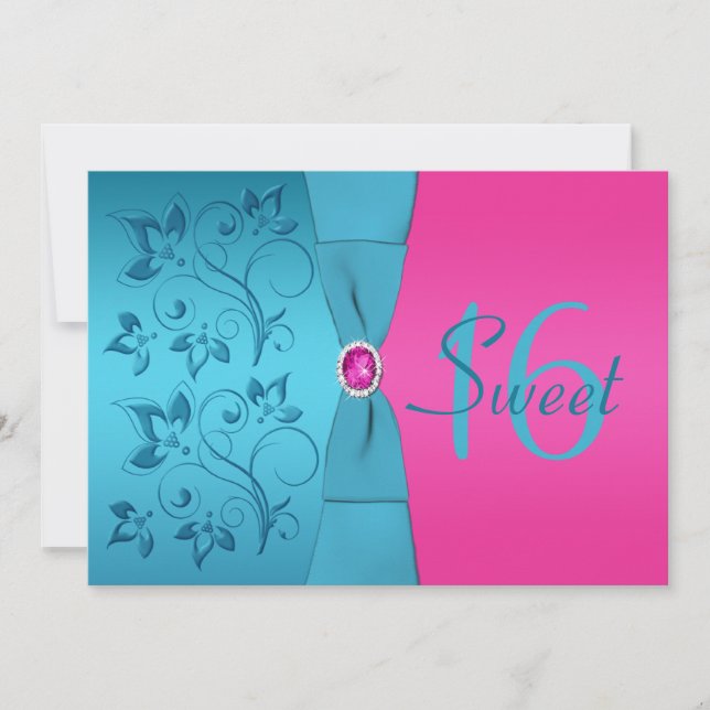 Fuchsia and Turquoise Sweet Sixteen Invitation (Front)