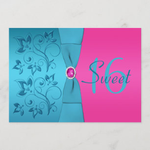 Fuchsia and Turquoise Sweet Sixteen Invitation