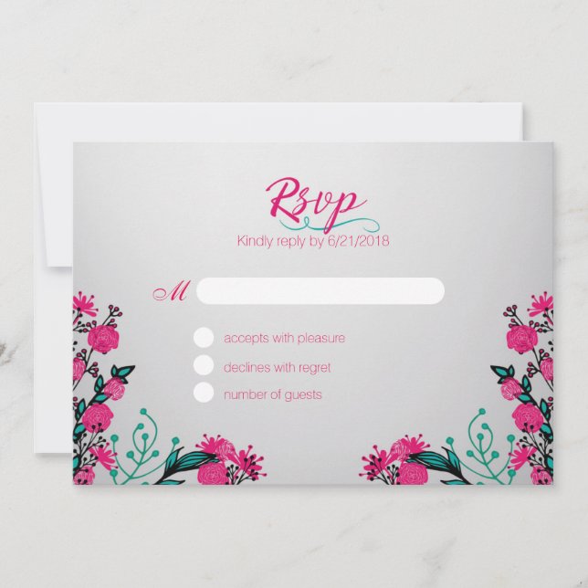 Fuchsia and Turquoise Wedding Rsvp Invitation (Front)
