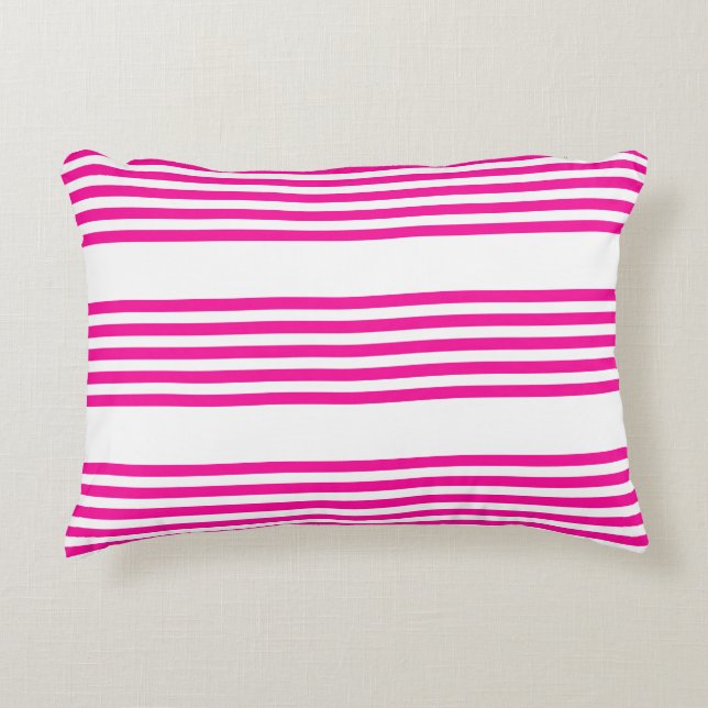Fuchsia and white five stripes pattern accent pillow (Front)