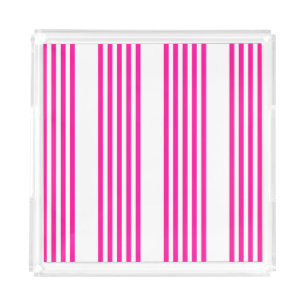 Fuchsia and white five stripes pattern acrylic tray
