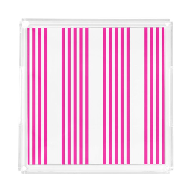 Fuchsia and white five stripes pattern acrylic tray (Front)