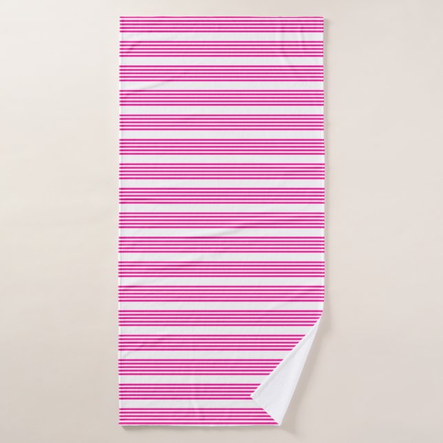 Fuchsia and white five stripes pattern bath towel (Bath Towel)