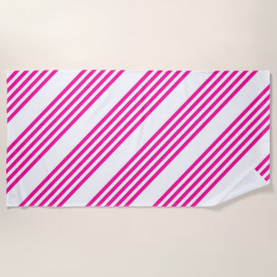 Fuchsia and white five stripes pattern beach towel