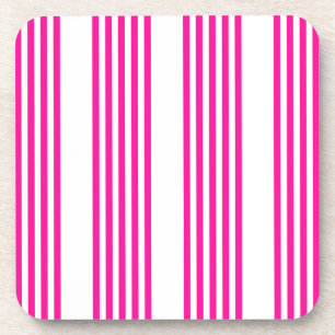 Fuchsia and white five stripes pattern beverage coaster