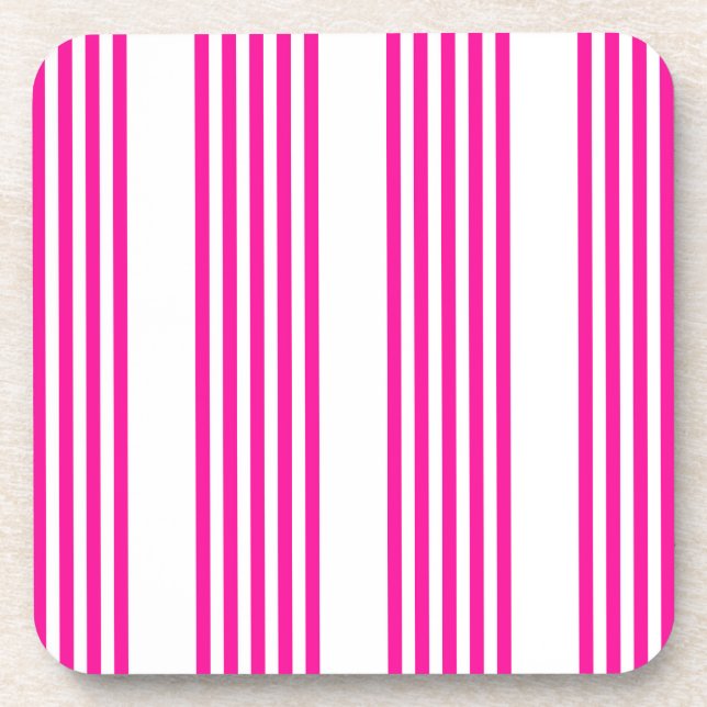 Fuchsia and white five stripes pattern beverage coaster (Front)