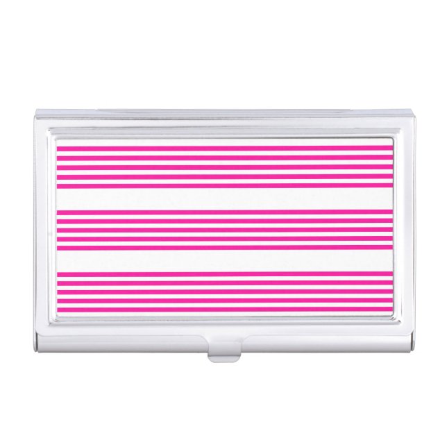 Fuchsia and white five stripes pattern business card case (Front)