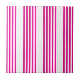 Fuchsia and white five stripes pattern ceramic tile