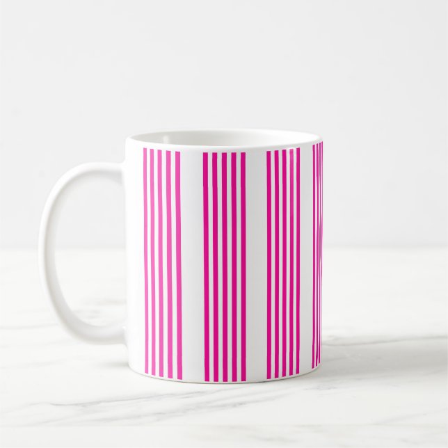Fuchsia and white five stripes pattern coffee mug (Left)