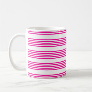 Fuchsia and white five stripes pattern coffee mug