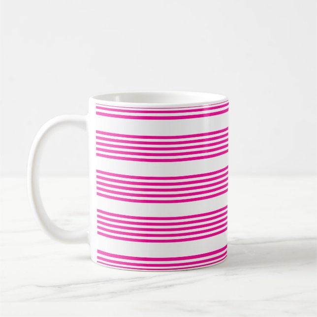 Fuchsia and white five stripes pattern coffee mug (Left)