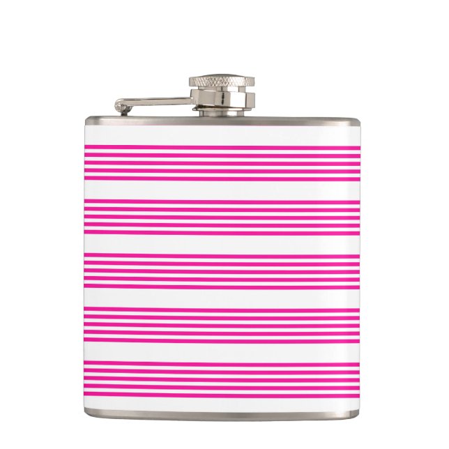 Fuchsia and white five stripes pattern flask (Front)