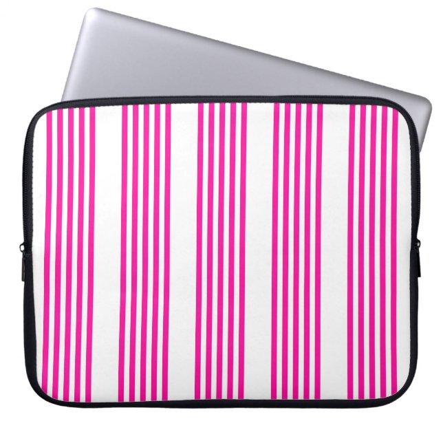 Fuchsia and white five stripes pattern laptop sleeve (Front)