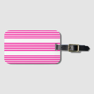 Fuchsia and white five stripes pattern luggage tag