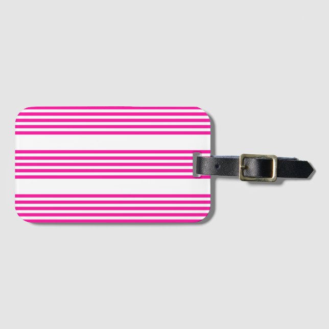 Fuchsia and white five stripes pattern luggage tag (Front Horizontal)