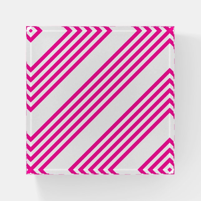 Fuchsia and white five stripes pattern paperweight (Front)