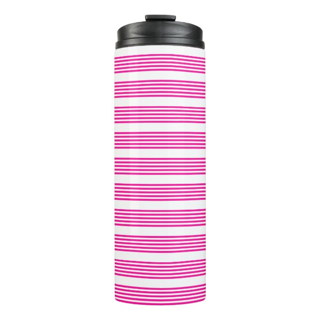 Fuchsia and white five stripes pattern thermal tumbler (Front)