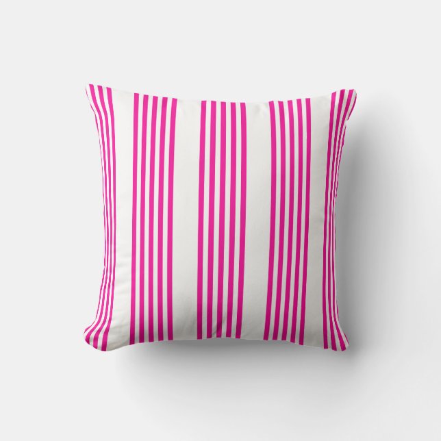 Fuchsia and white five stripes pattern throw pillow (Front)