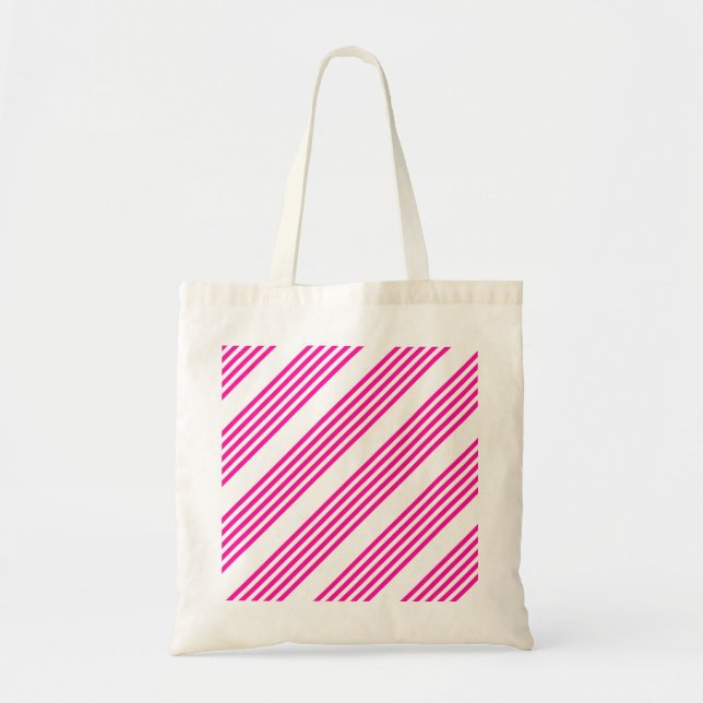 Fuchsia and white five stripes pattern tote bag (Front)